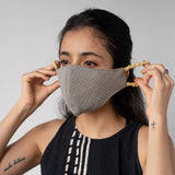 Face Covering: Grey and yellow Checked Reversible Organic Cotton