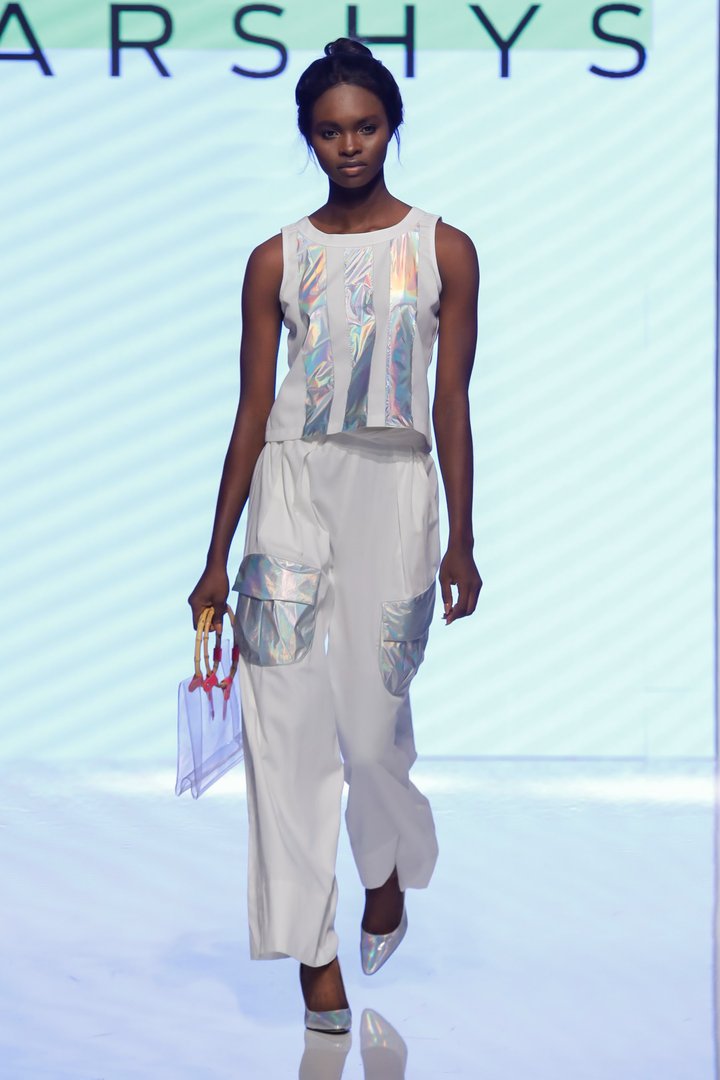 Top and Trouser Set: Iridescent White