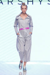 Wide Leg and Funnel Neck Jumpsuit: Light Grey