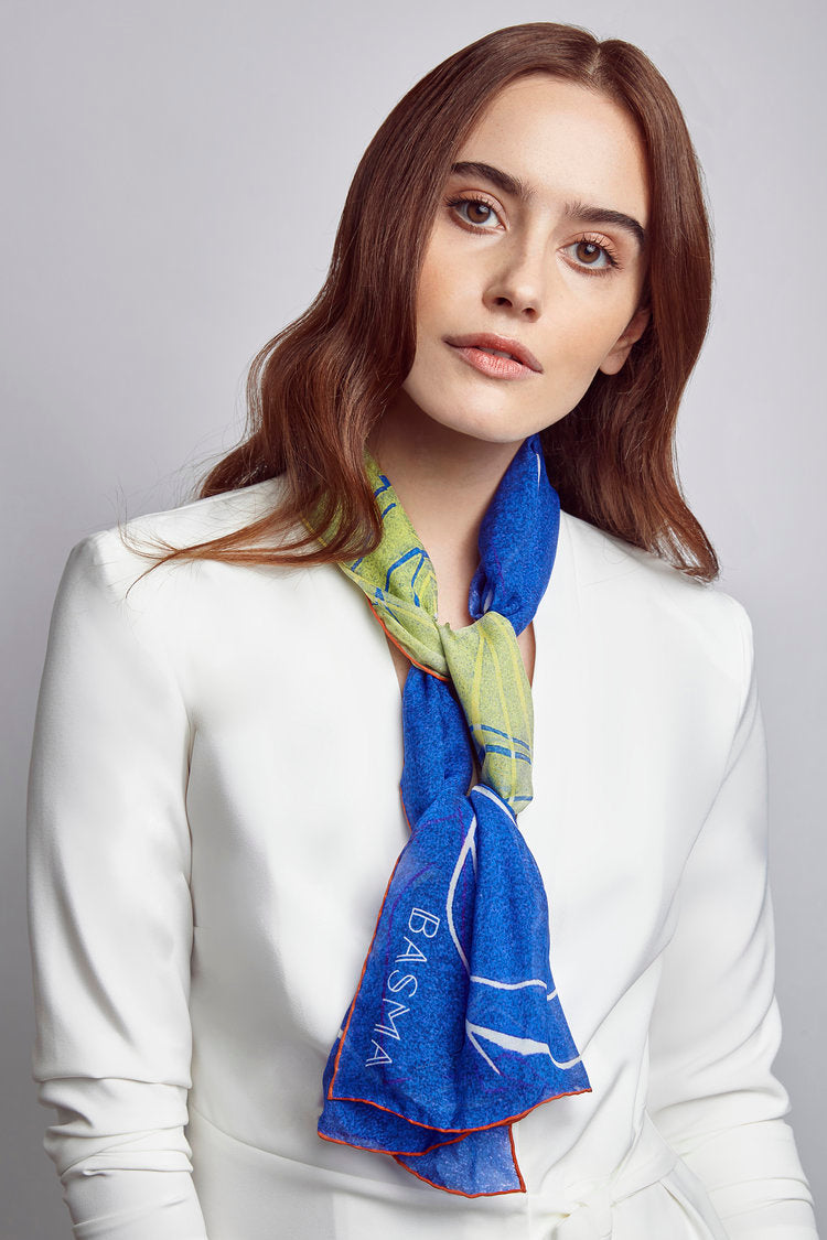 Luxury Silk Scarves: Cobalt Twist