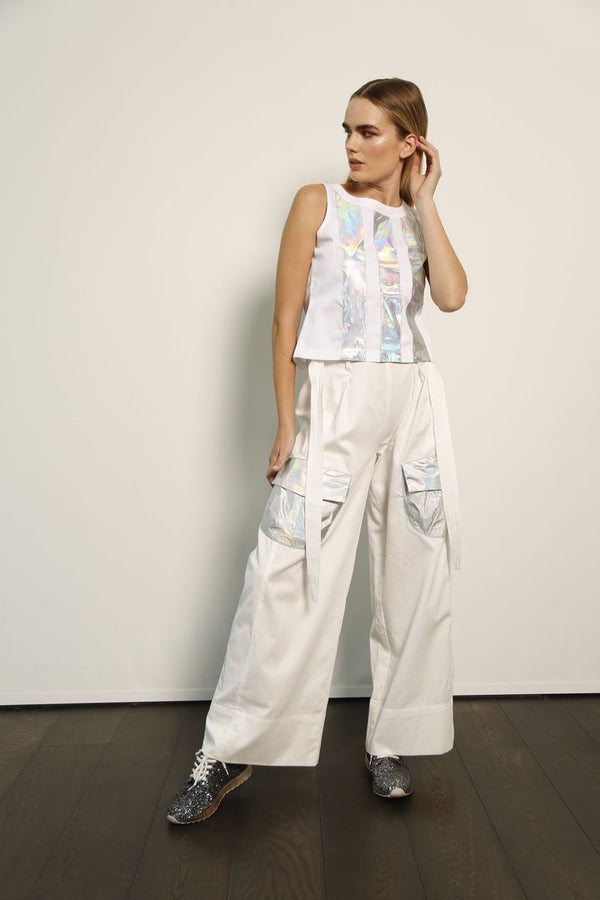 Top and Trouser Set: Iridescent White