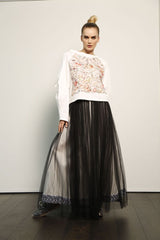 Tulle Skirt: Black with White Hem