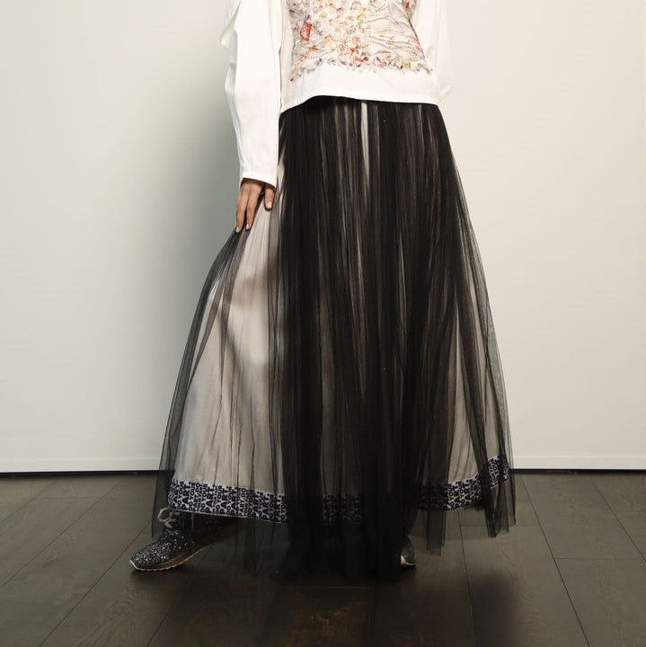 Tulle Skirt: Black with White Hem