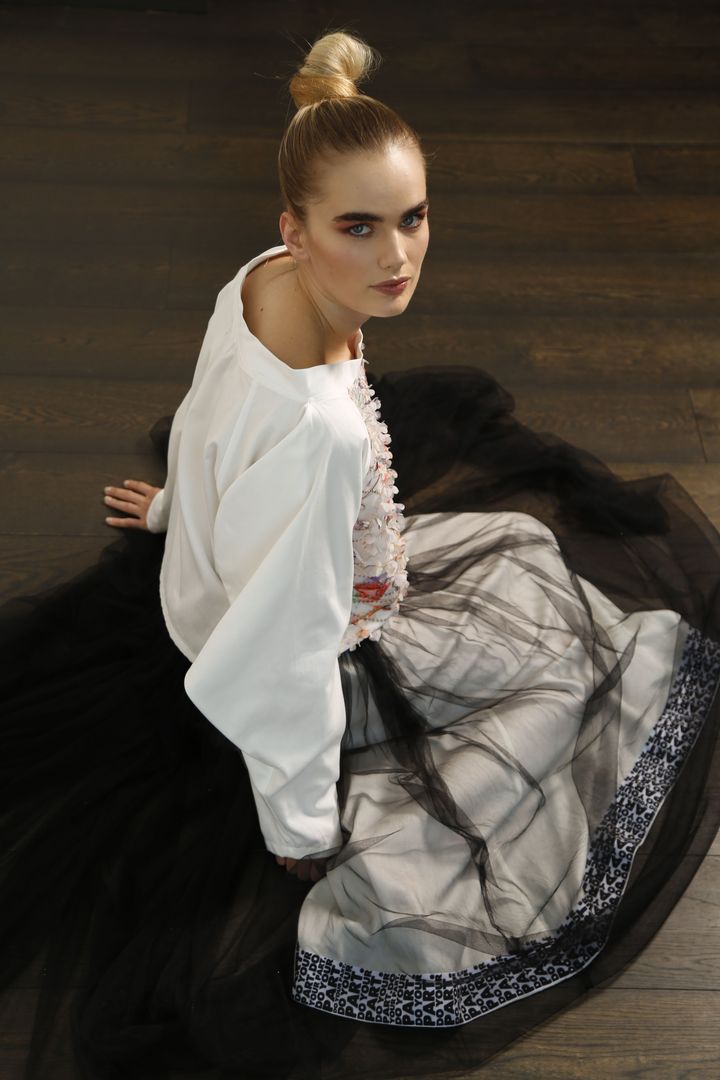 Tulle Skirt: Black with White Hem