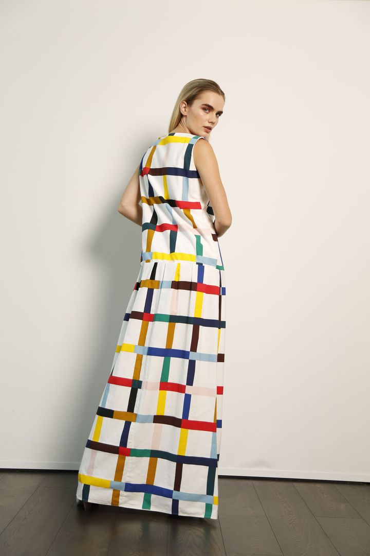 Mondrian Print Dress: White