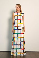 Mondrian Print Dress: White