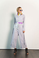 Wide Leg and Funnel Neck Jumpsuit: Light Grey